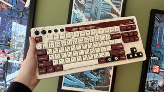 8BitDo Retro Mechanical Keyboard on a wooden floor