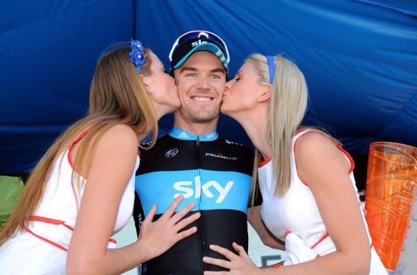 Chris Sutton (Team Sky) collects his prize(s)