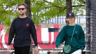 Jennifer Lawrence is seen out for a walk by the Hudson river with her husband Cooke Maroney on May 24, 2021 in New York City, New York.