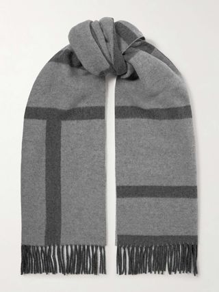 Fringed Mélange Jacquard-Knit Wool Scarf