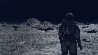 Starfield how to rank up skills - the character is looking across the surface of a rocky planet