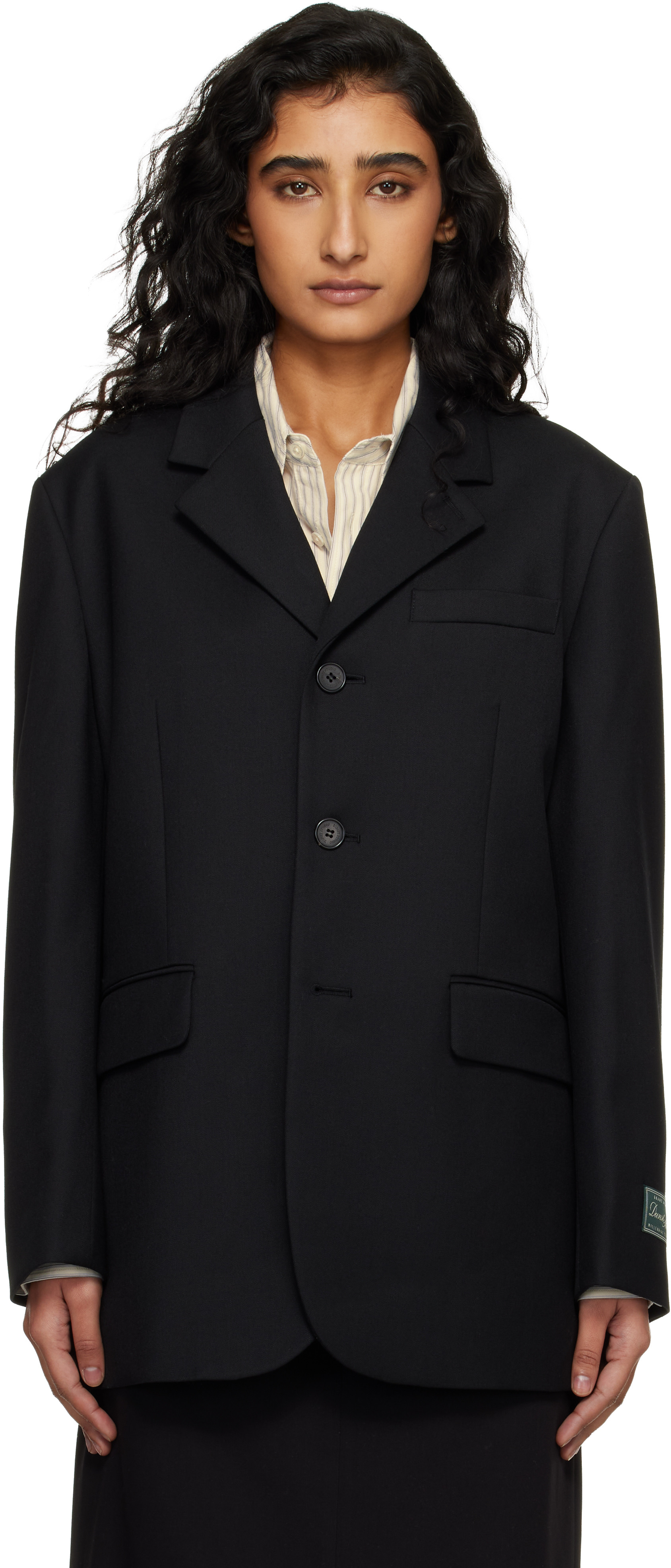 Black 3 Button Wool Blazer