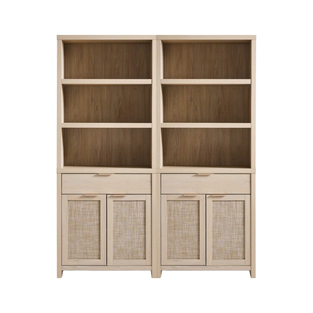 bookcase with three shelves and drawn and 2 cupboard doors underneath