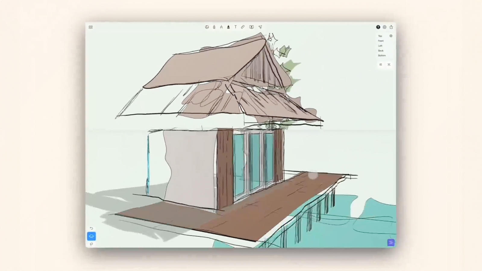 A sketch in 3D of a house