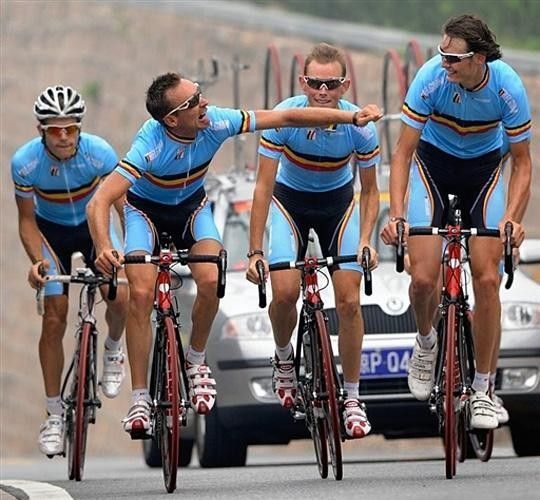 The Belgian national team has some fun while training for tomorrow's race.