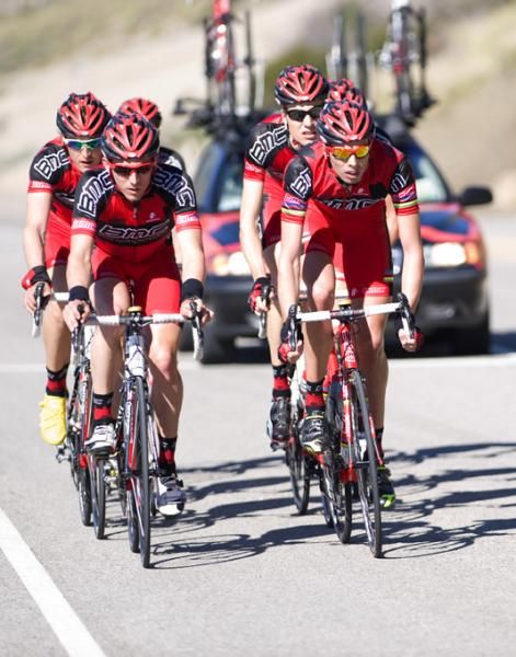 Former World Road Champion Alessandro Ballan leads a group along the highway, en route to the ocean.