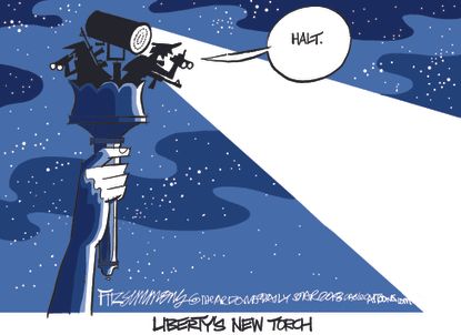 Political Cartoon U.S. Statue of Liberty Trump immigration policy