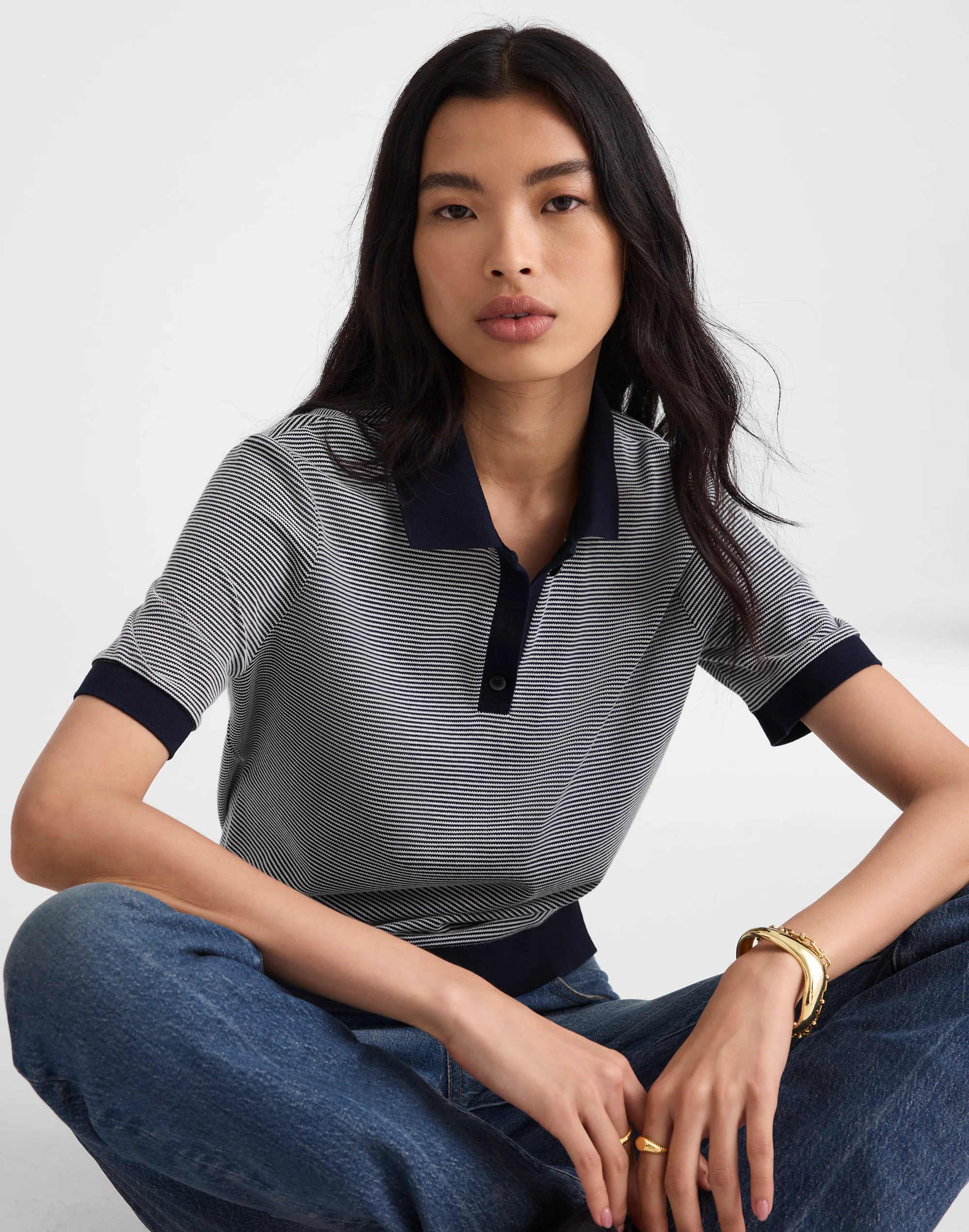 Striped Shrunken Polo Tee