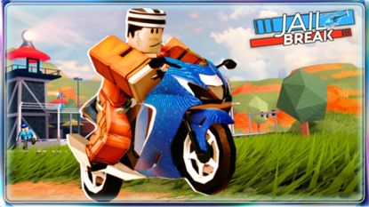 A prisoner escapes on a motorbike in Jailbreak on Roblox.