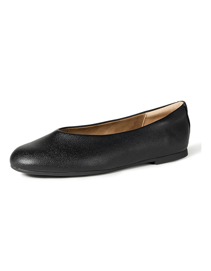 Amazon Essentials Women's High Vamp Ballet Flats, Navy Faux Leather, 7.5
