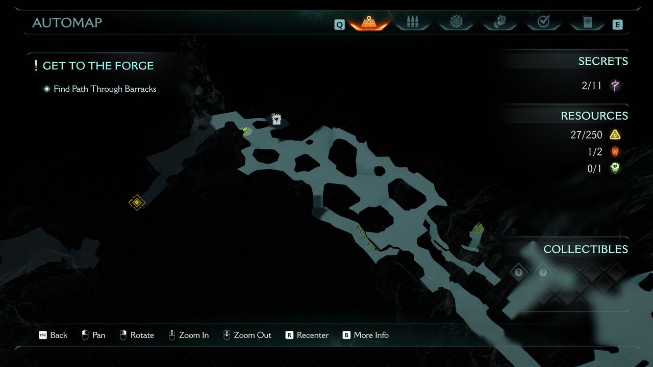 Doom: The Dark Ages Abyssal Forest secrets - A map showing the location of a codex entry off the side of a path.