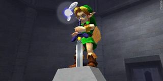 Link pulling the Master Sword in The Legend of Zelda Ocarina of Time