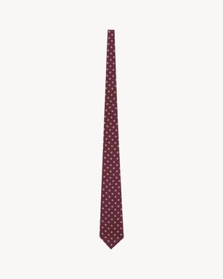 Wide Tie in Square Silk Twill in Burgundy, Off White and Blue