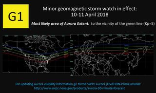 A map released by the National Weather Services's Space Weather Prediction Center reveals the expected visible extent of aurora activity.