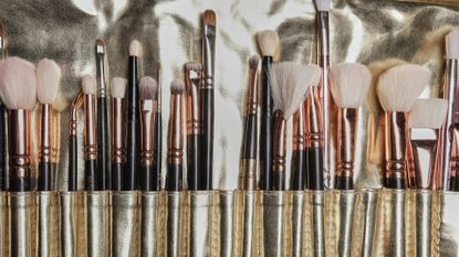 Makeup brushes are seen backstage at the Tokyo James Fashion Show during the Milan Fashion Week Womenswear Spring/Summer 2023 on September 24, 2022 in Milan, Italy.