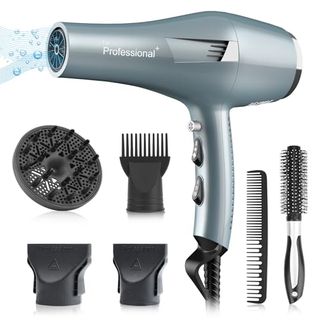 Faszin Ionic Salon Hair Dryer, Professional Blow Dryer 1800w Ac Motor Fast Drying With 2 Speed, 3 Heat Setting, Cool Button, With Diffuser,nozzle,concentrator Comb for Curly & Straight Hair-Blue