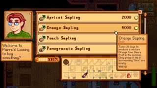 The buy menu at Pierre's General Store in Stardew Valley