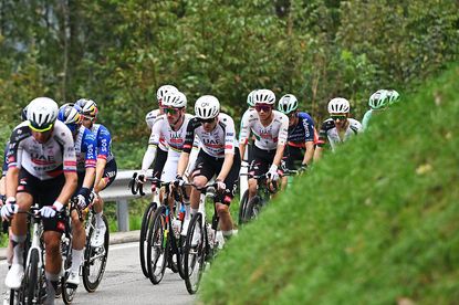 COMO, ITALY - OCTOBER 10: (L-R) Brandon McNulty of United States and Isaac Del Toro of Mexico and UAE Team Emirates - XRG compete during the 120th Il Lombardia 2026 a 239km one day race from Bergamo to Como / #UCIWT / on October 10, 2026 in Como, Italy. (Photo by Dario Belingheri/Getty Images)