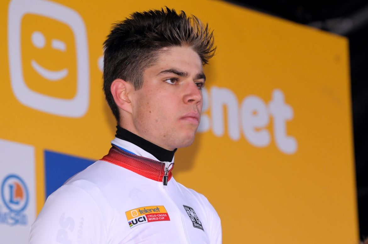 A serious expression from Van Aert on the podium