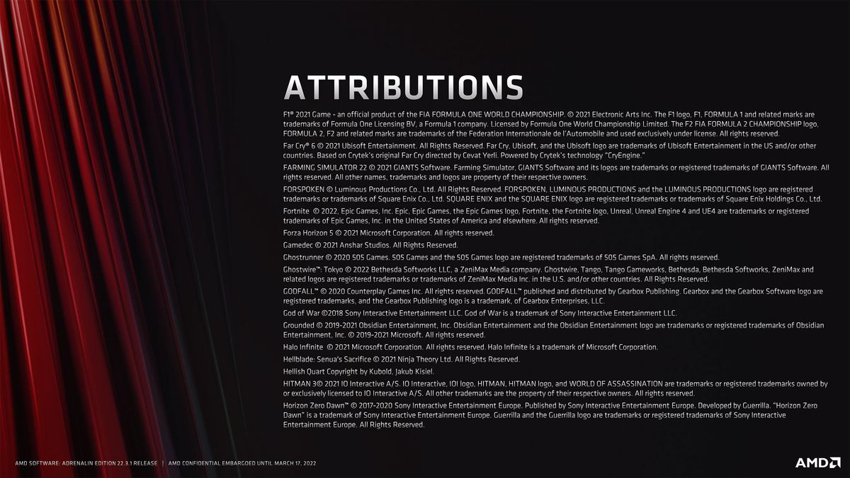 Slide deck for AMD Software Adrenalin Edition 22.3.1 with RSR and FSR 2.0