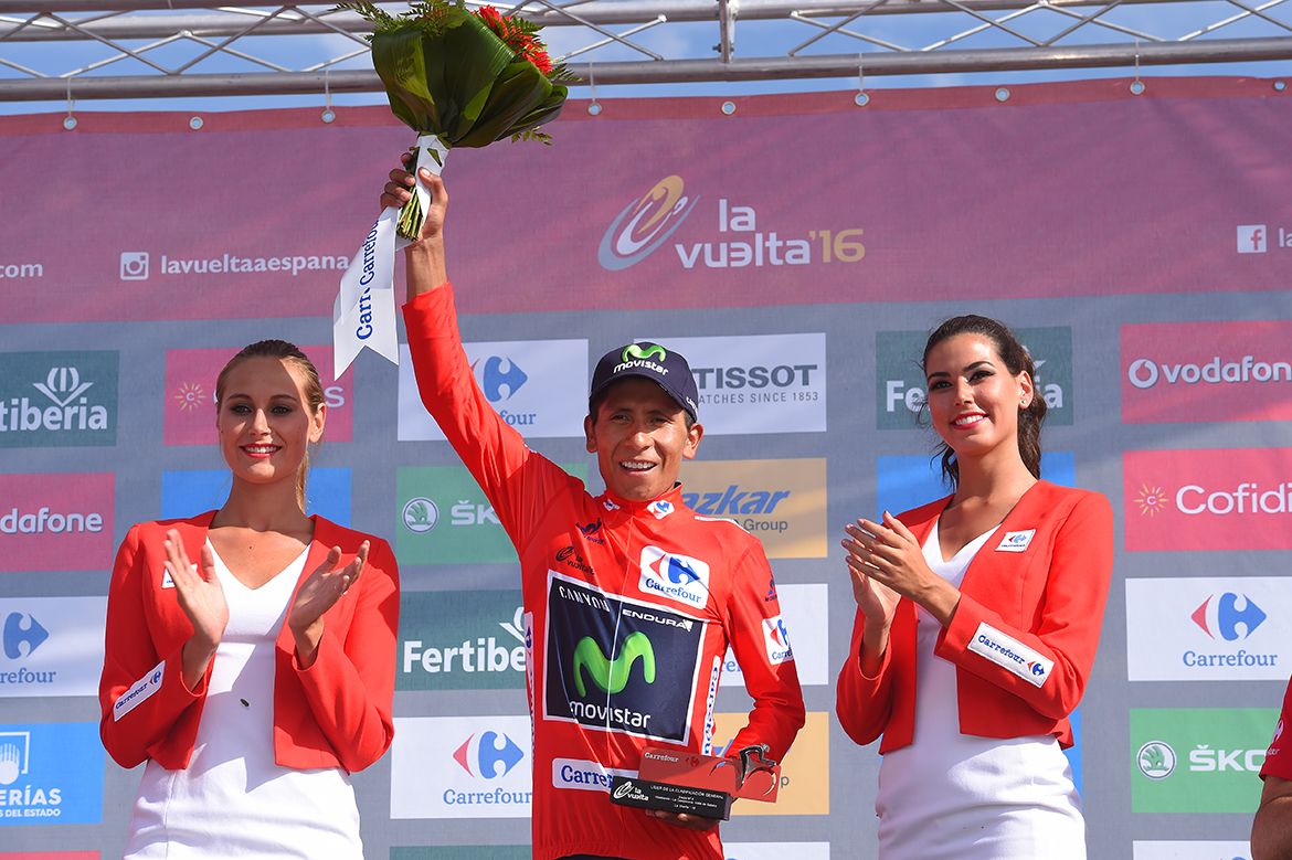 Nairo Quintana (Movistar) in red at the Vuelta