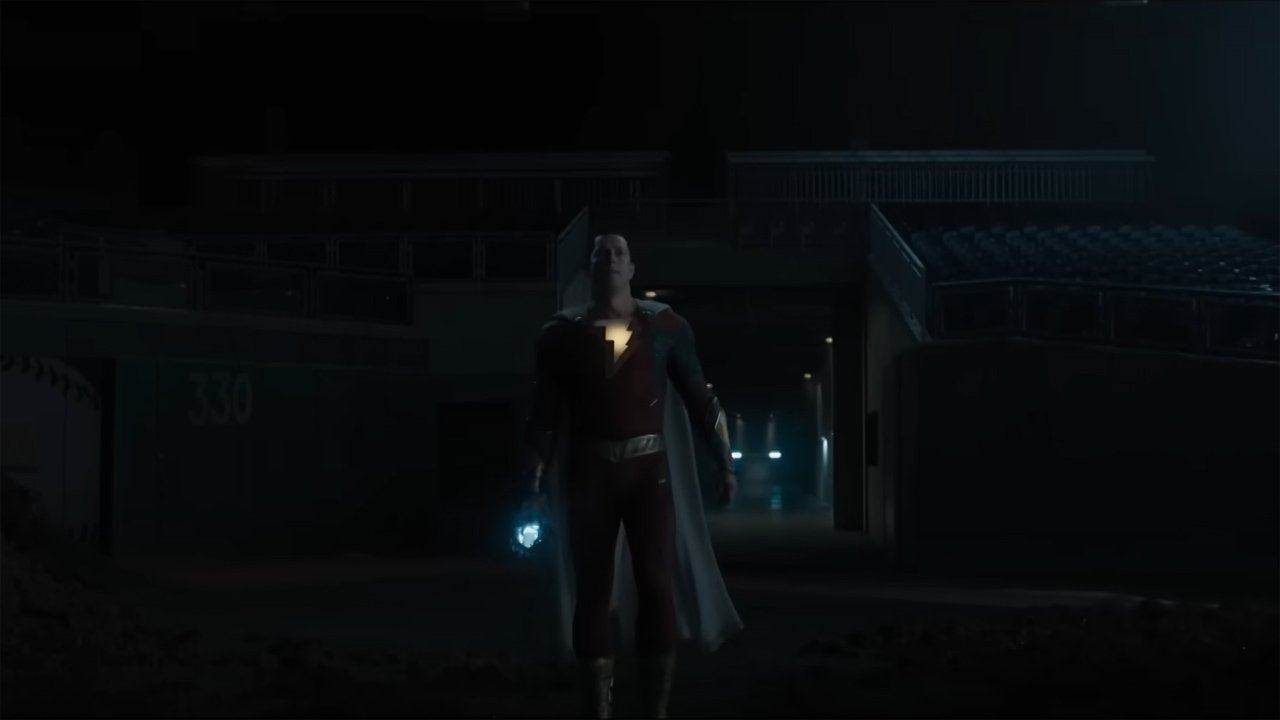 Shazam prepares to fight Kalypso and her dragon in Shazam! Fury of the Gods