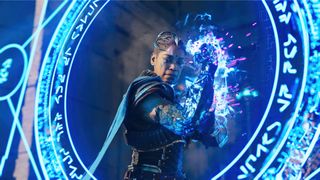 Immortals of Aveum EA image Gina Torres' character casting blue magic shield