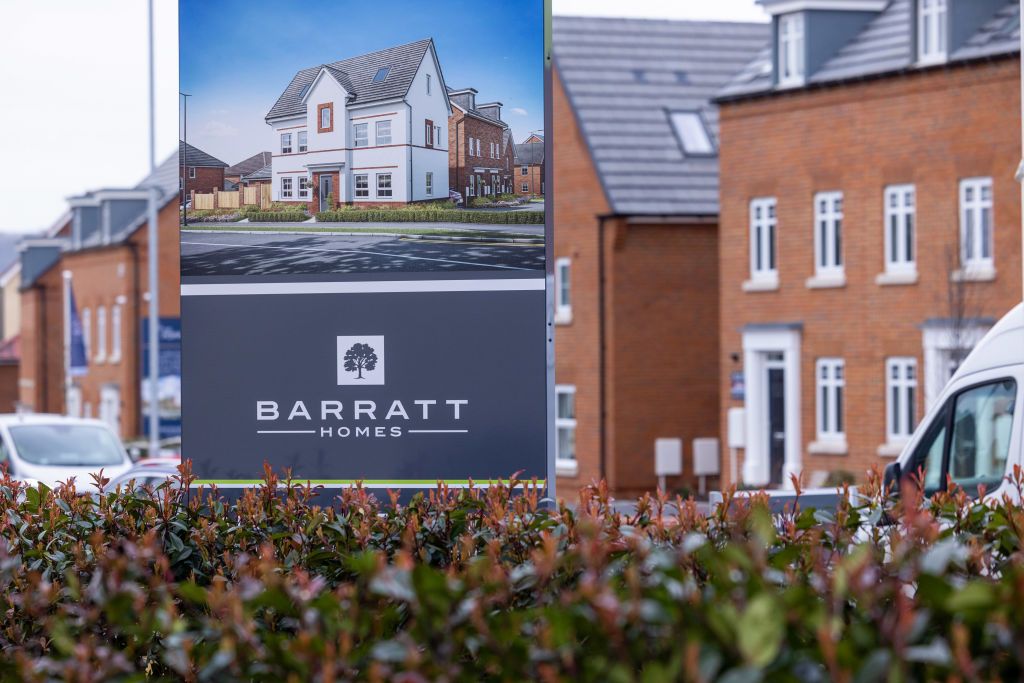 A sign at the entrance to a Barratt Developments housing estate in Maidstone, UK