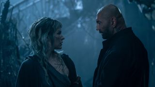 Milla Jovovich and Dave Bautista in In the Lost Lands.