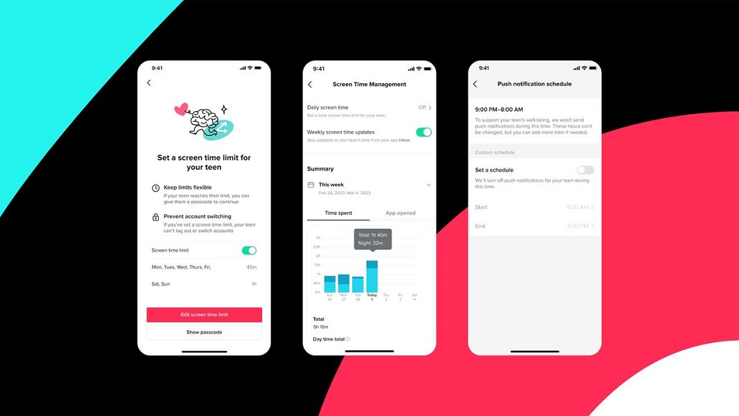 TikTok's new screen time management views in Family Pairing.