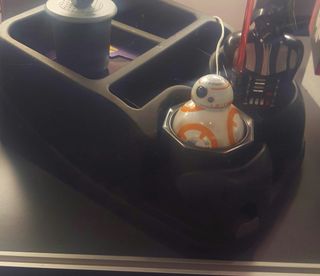 The BB-8 car charger fits in a standard cupholder.