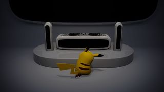 Pikachu standing in front of a DJ deck