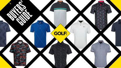 An array of the different polo shirts in a grid system