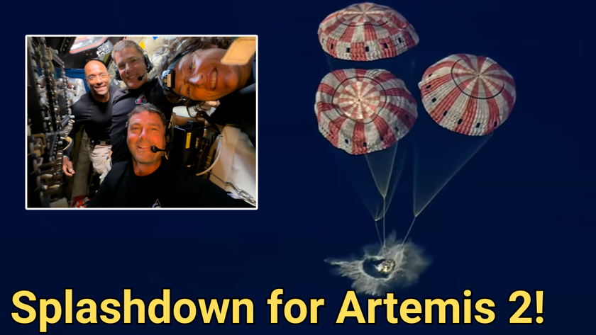 Splashdown for Artemis 2 lead art