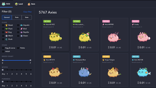 A list of "axies" available for sale