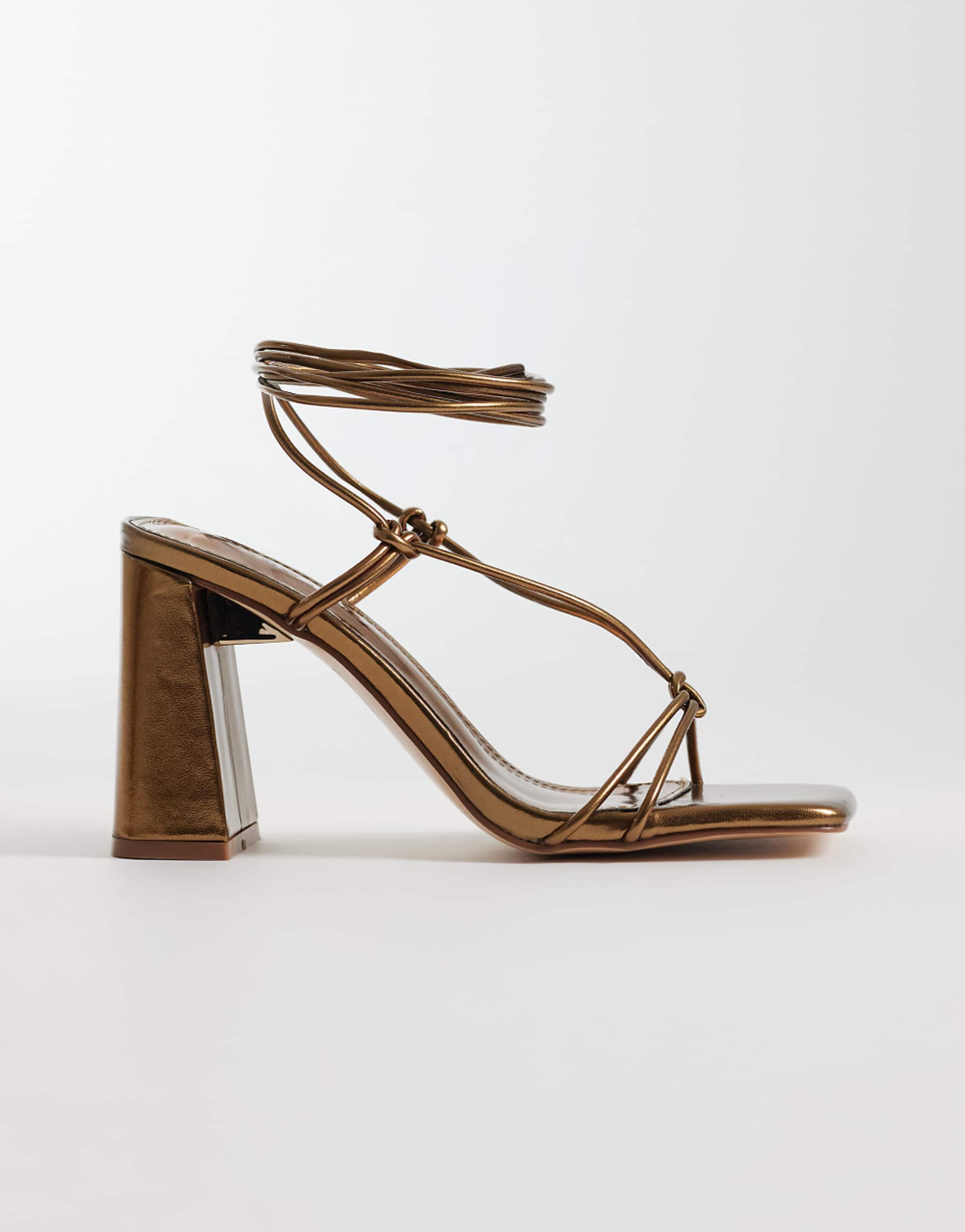 Public Desire Karia Tie Leg Block Heeled Sandals in Bronze