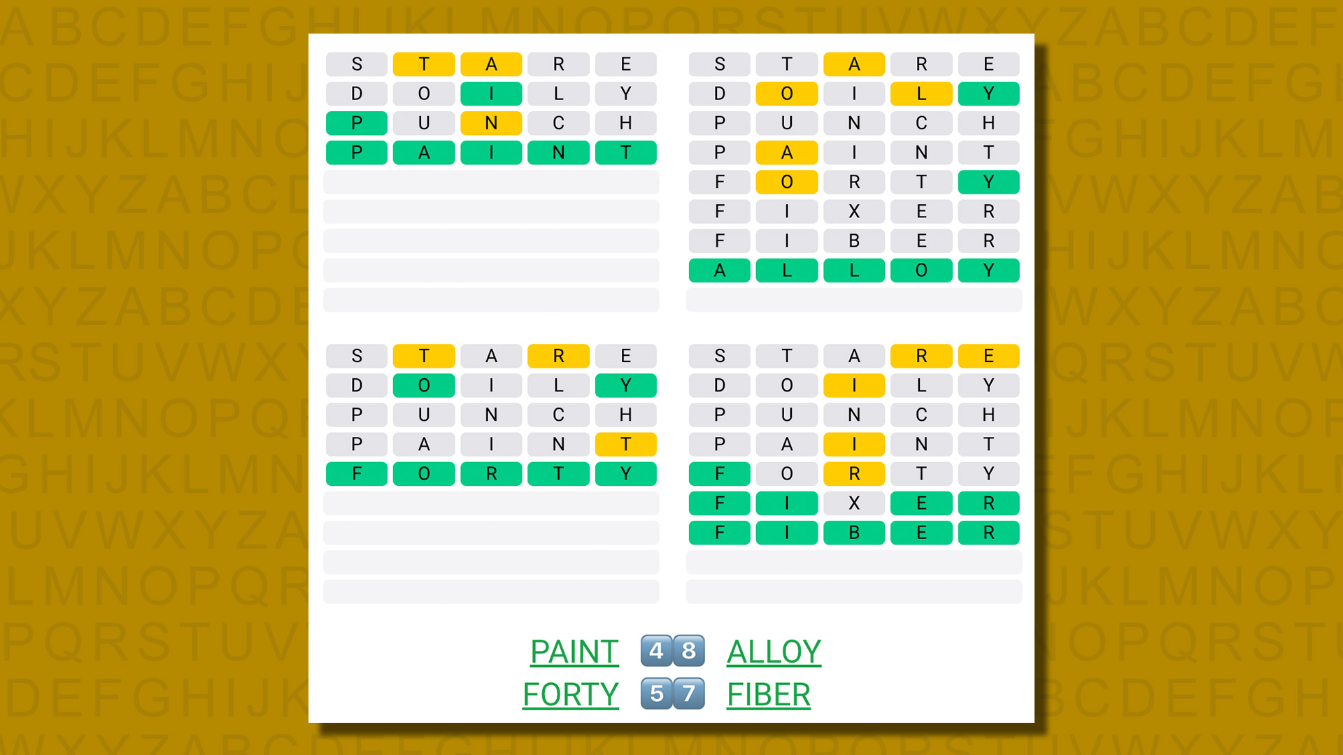 Quordle answers for game 581 on a yellow background