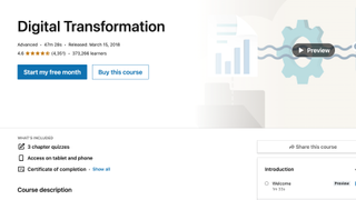 A screenshot of a sign up page for a LinkedIn Learning course on Digital Transformation