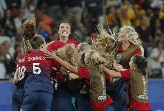 Norway celebrate after winning their penalty shoot-out against Australia