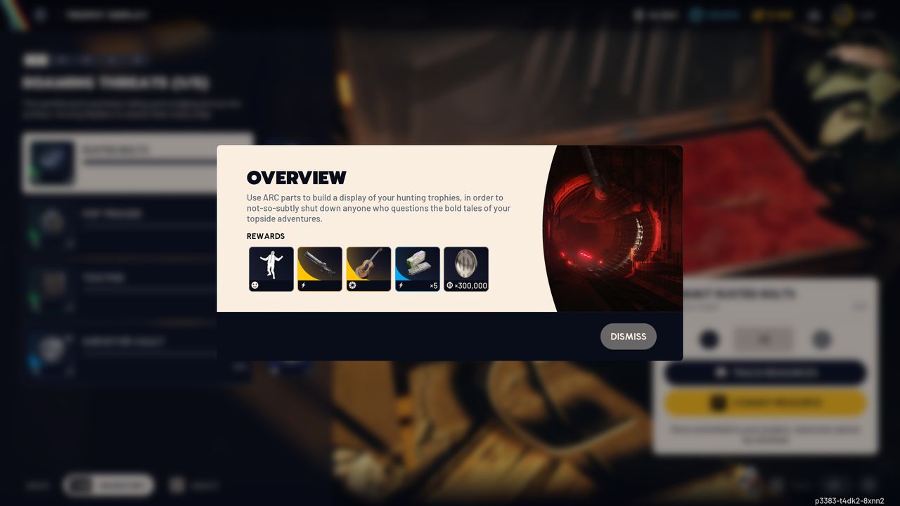 Arc Raiders Trophy Display: The overview screen for the project, showing all the completion rewards.