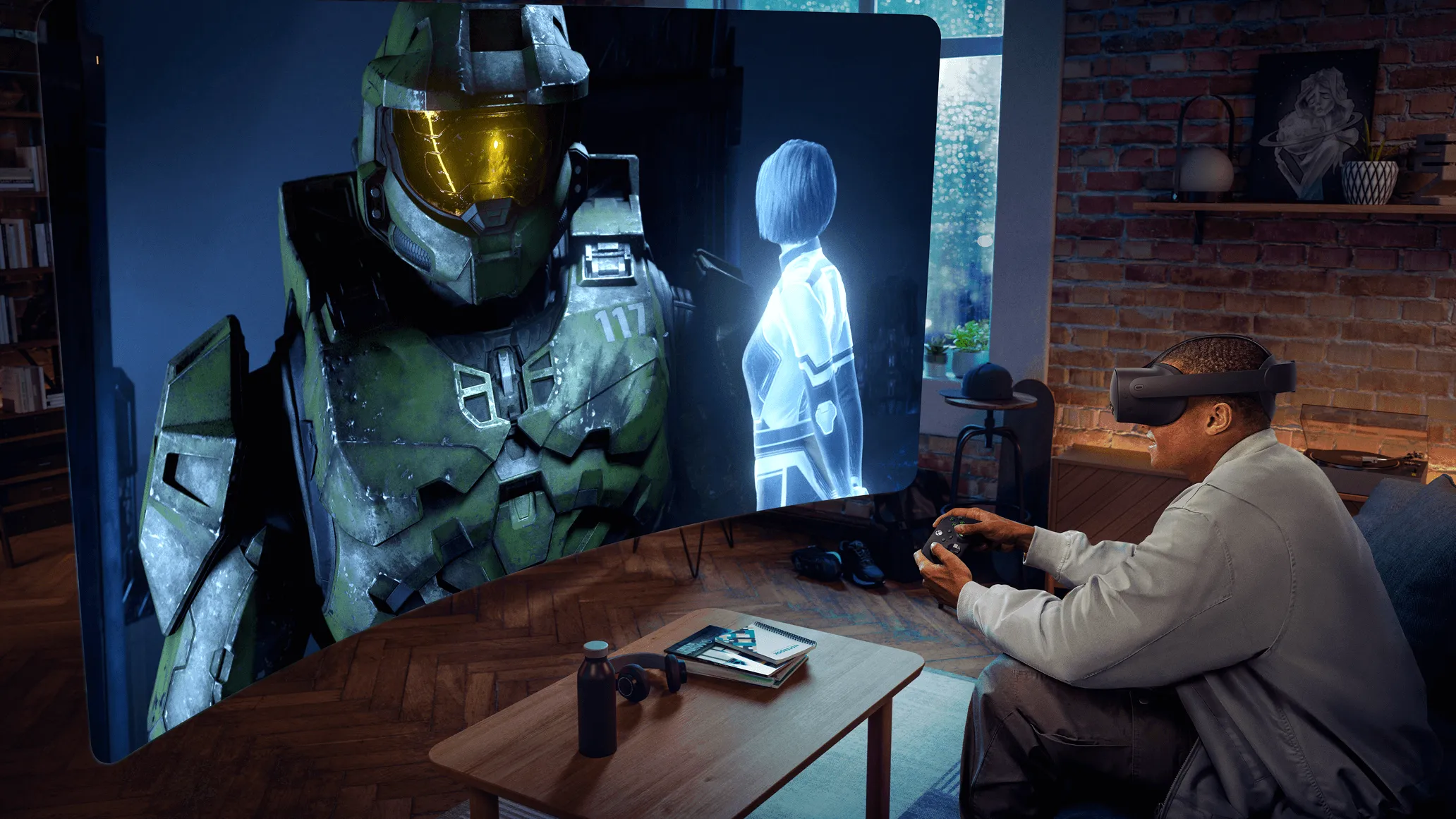 The Meta Quets 3S Xbox edition being used to play Halo