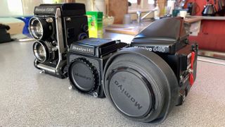 Some of David Clapp's medium format film cameras