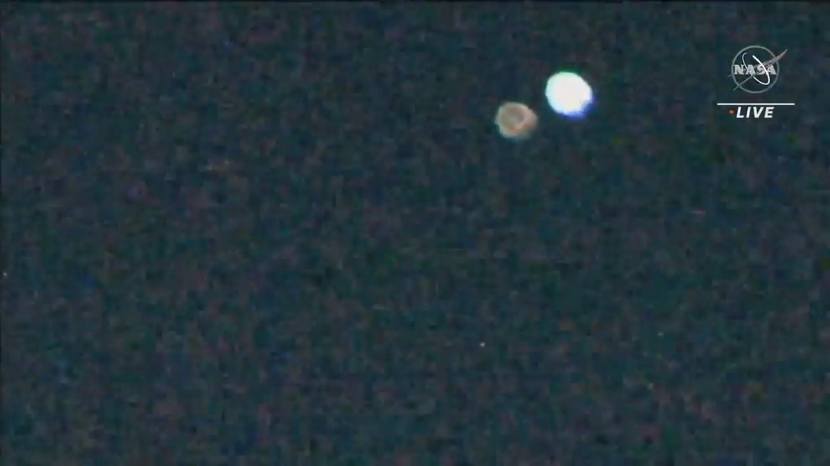 The Crew Dragon successfully jettisoned its trunk at 1:58 a.m. EDT (0558 GMT), and you can see the two components separate in this view from the International Space Station.