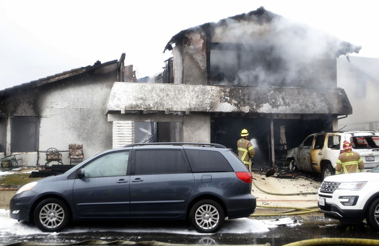 The scene in Yorba Linda, California, after a small plane crashed into a house.