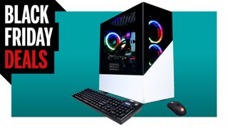A CyberPowerPC desktop computer with mouse and keyboard.