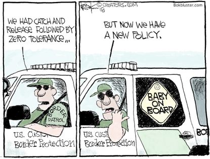 Political cartoon U.S. immigration family separation ICE zero tolerance border protection