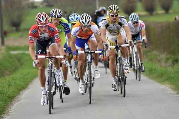 Matti Breschel (Saxo Bank) leads the break at Gent-Wevelgem