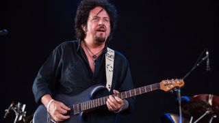 Steve Lukather of TOTO performs at Freedom Hill Amphitheater on August 15, 2015 in Sterling Heights, Michigan. 