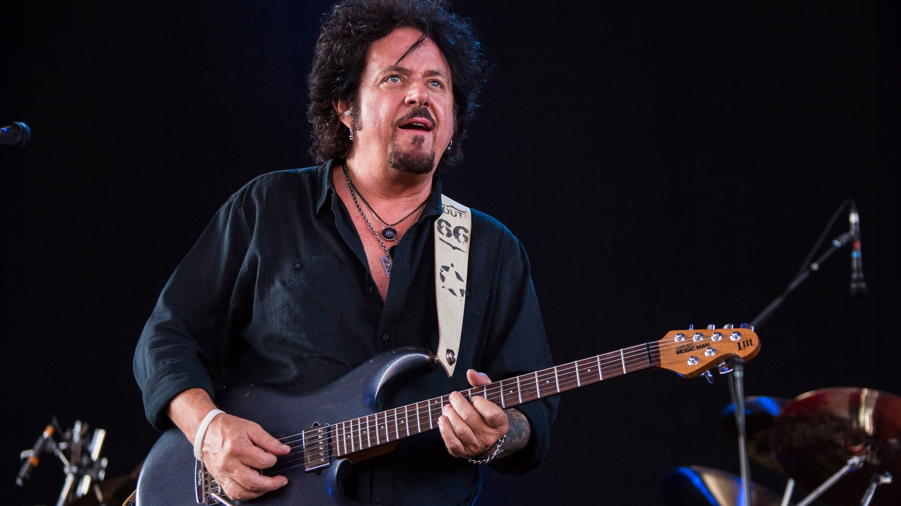 Steve Lukather of TOTO performs at Freedom Hill Amphitheater on August 15, 2015 in Sterling Heights, Michigan.