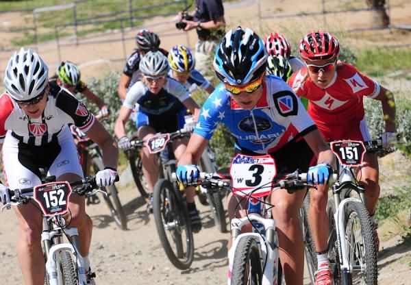 Heather Irmger (Gary Fisher/Subaru) leading the women up the first climb.